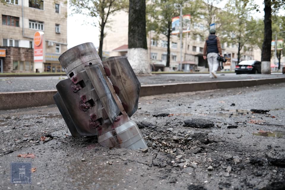 Artillery shell, Stepanakert, Nagorno-Karabakh, October 2020. Photo provided by the Armenian Missionary Association of America.