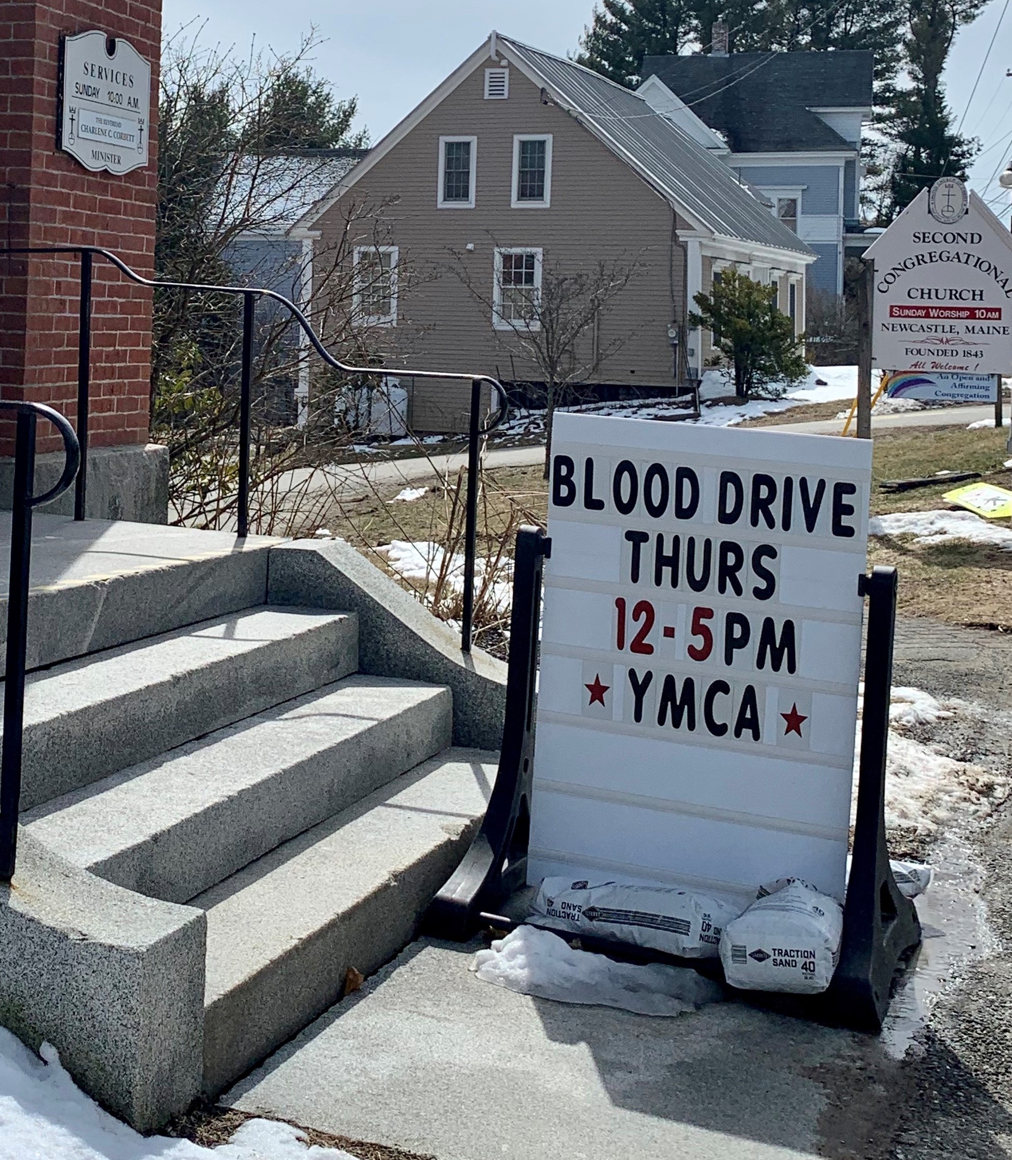 Blood drive sign, Newcastle, Maine, 3/25/20
