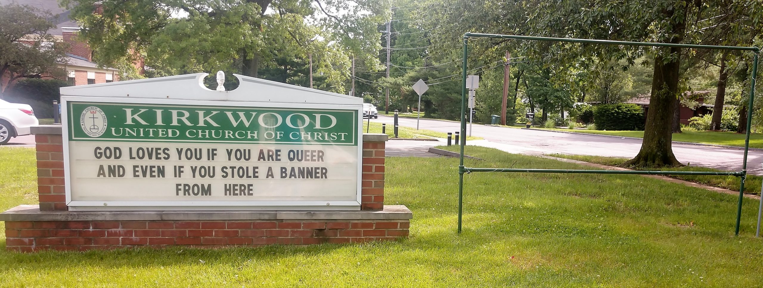 Kirkwood (Mo.) UCC sign board and banner frame, 6/6/19