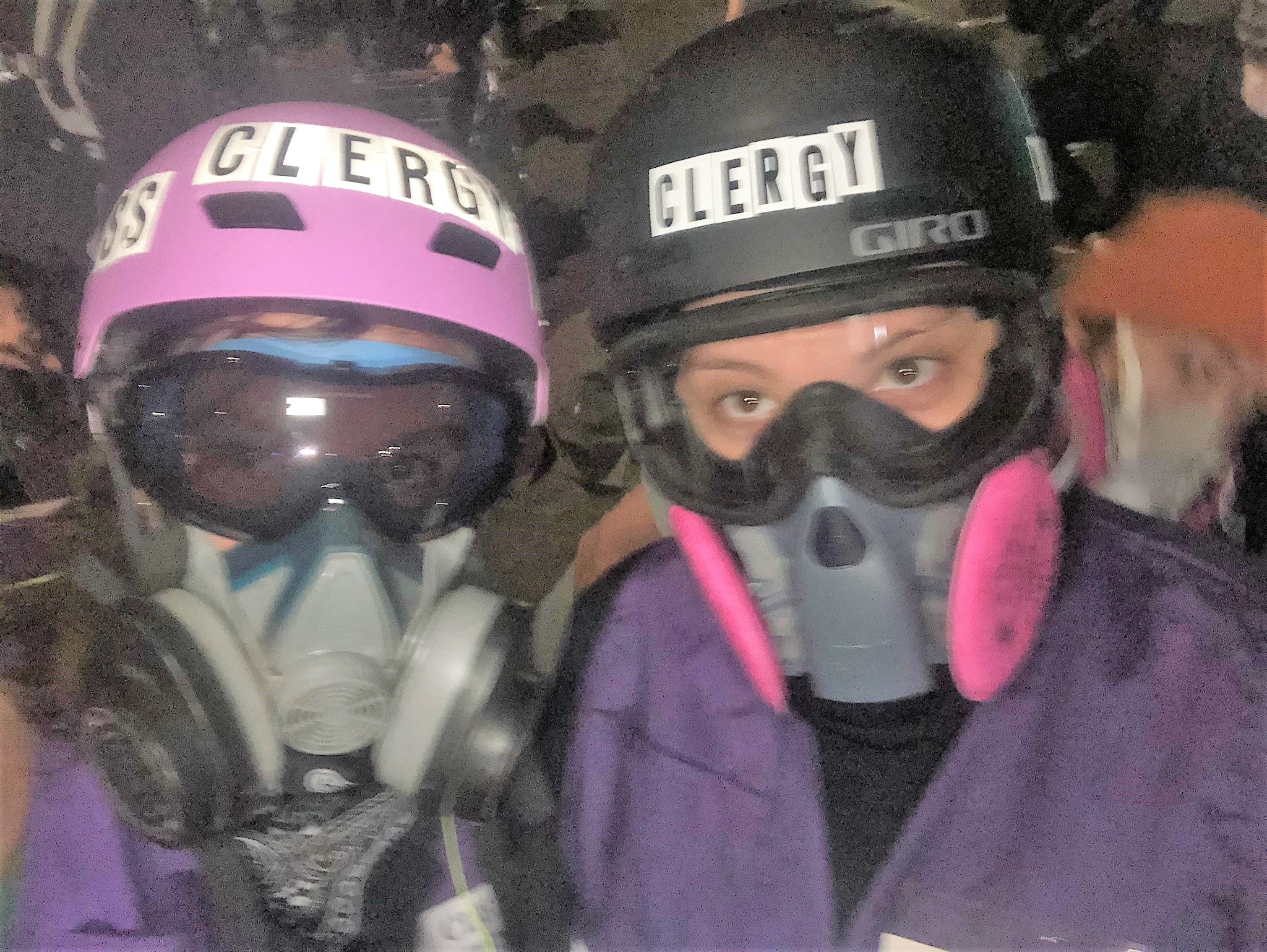 Clergy in gas masks, Portland, Ore., Aug. 2020