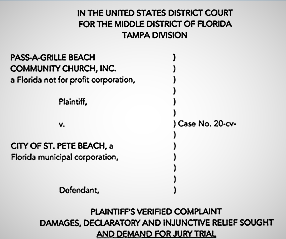 Page 1 of Pass-A-Grille Beach UCC lawsuit 2020
