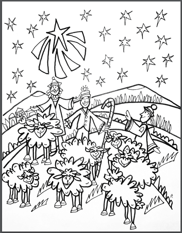 Coloring image of shepherds and stars