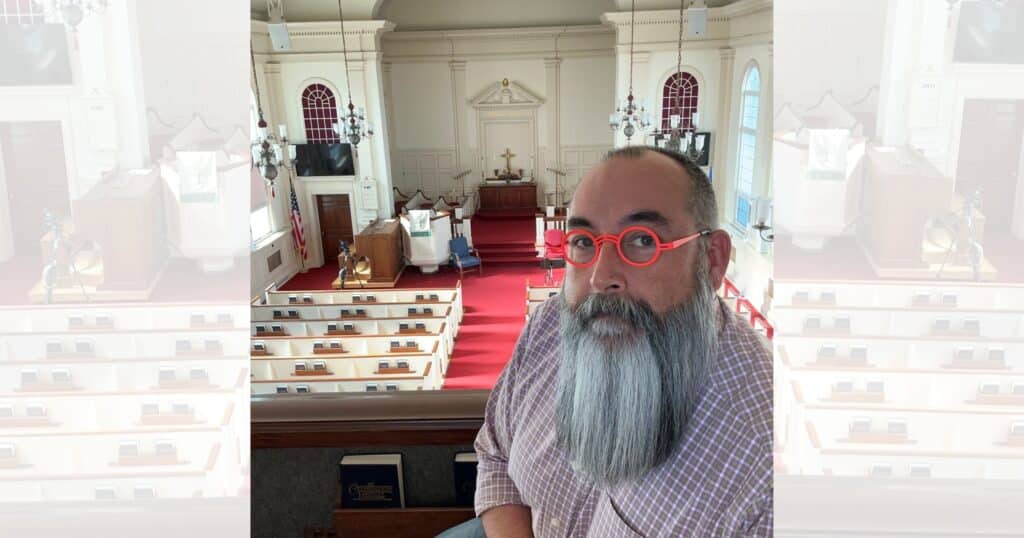 Rev. Timoth Sylvia in First Congregational Church Randolph sanctuary