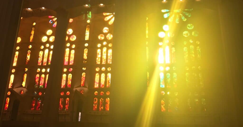 Sunlight shining through stained glass