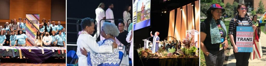 Synod photo collage of youth, GMP-elect, worship, prayer walk