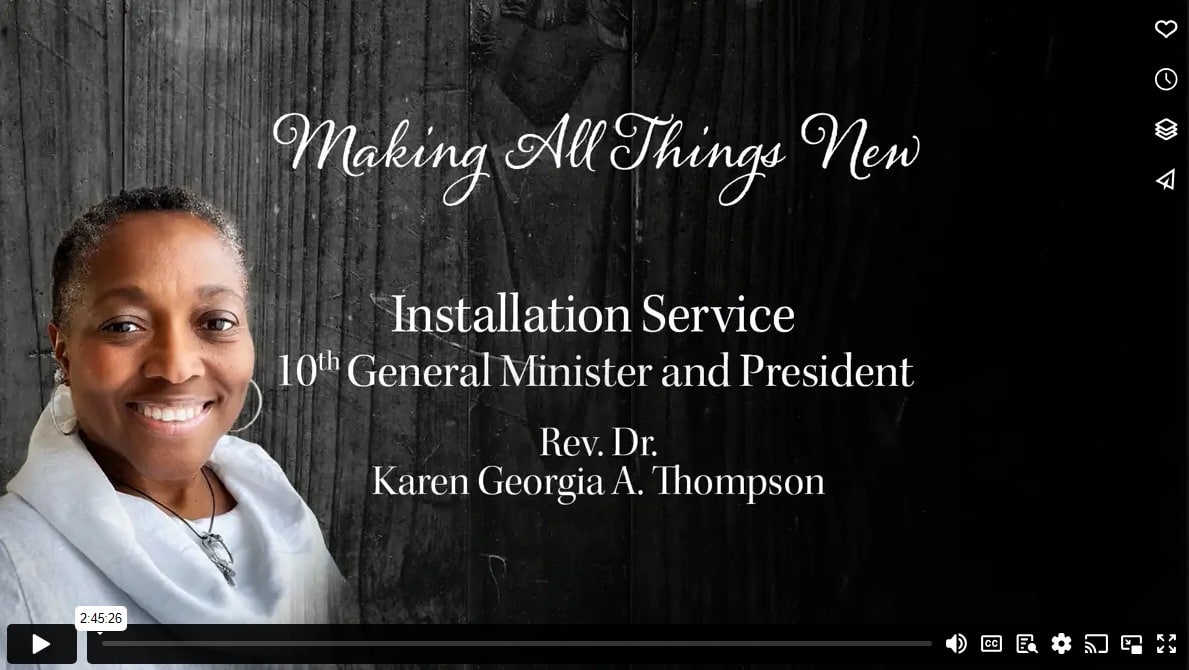Preview page of the recording from Rev. Dr. Karen Georgia A. Thompson's Installation Service. Image links to https://vimeo.com/875303844
