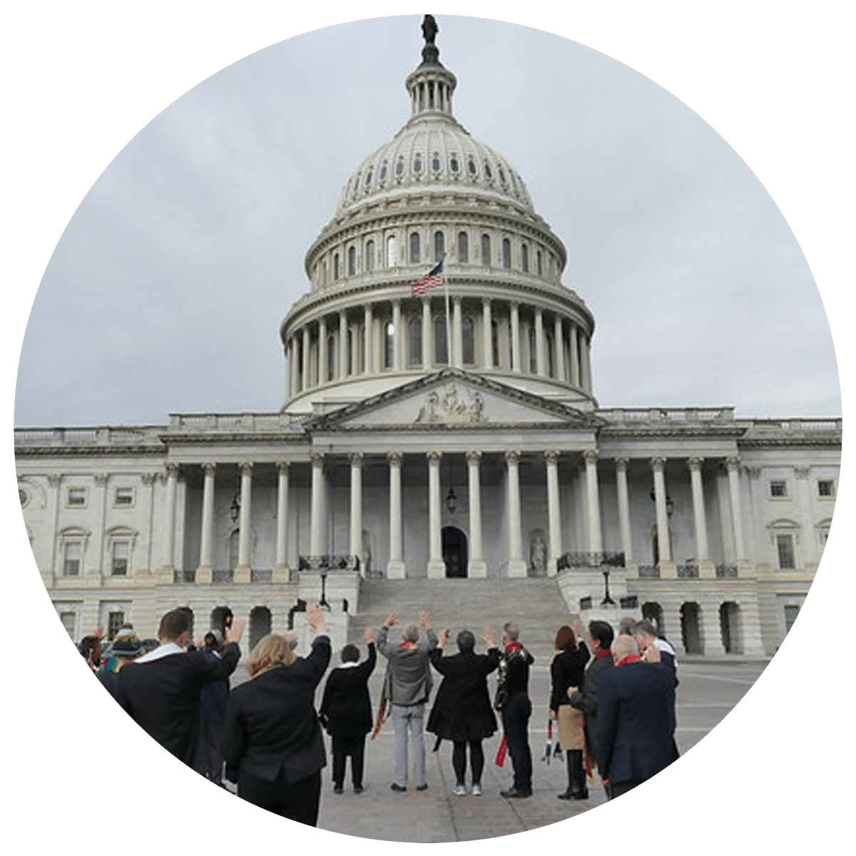 Members of the Council of Conference Ministers gather in front of the US Capitol building