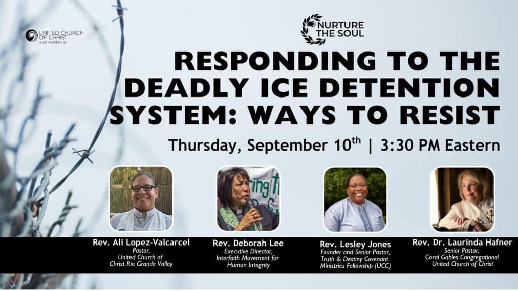 Responding to the Deadly ICE Detention System: Ways to Resist Panelists include:  Rev. Ali Lopez-Valcarcel Rev. Deborah Lee Rev. Dr. Laurinda Hafner Rev. ellie hutchison Rev. Lesley Jones